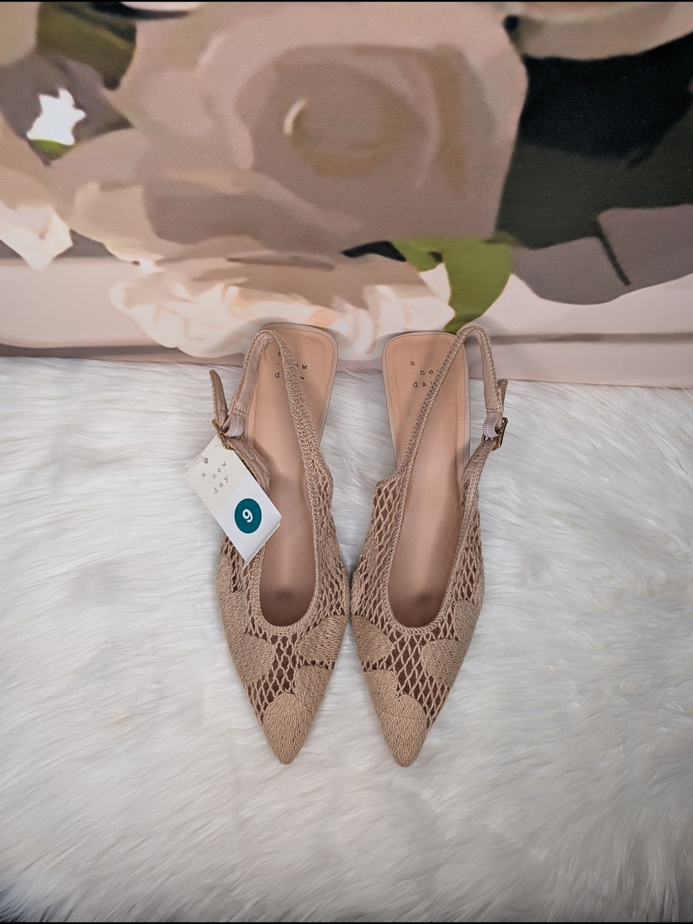 a new day Beige Crochet Slingback Pointed-Toe Heels - Women Shoes